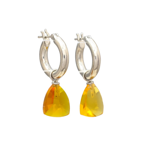 Melange Maya Sterling Silver Hoop Drop Earrings - Citrine Hydro