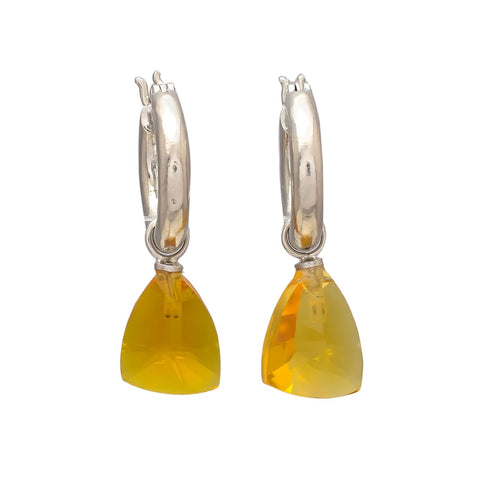 Melange Maya Sterling Silver Hoop Drop Earrings - Citrine Hydro