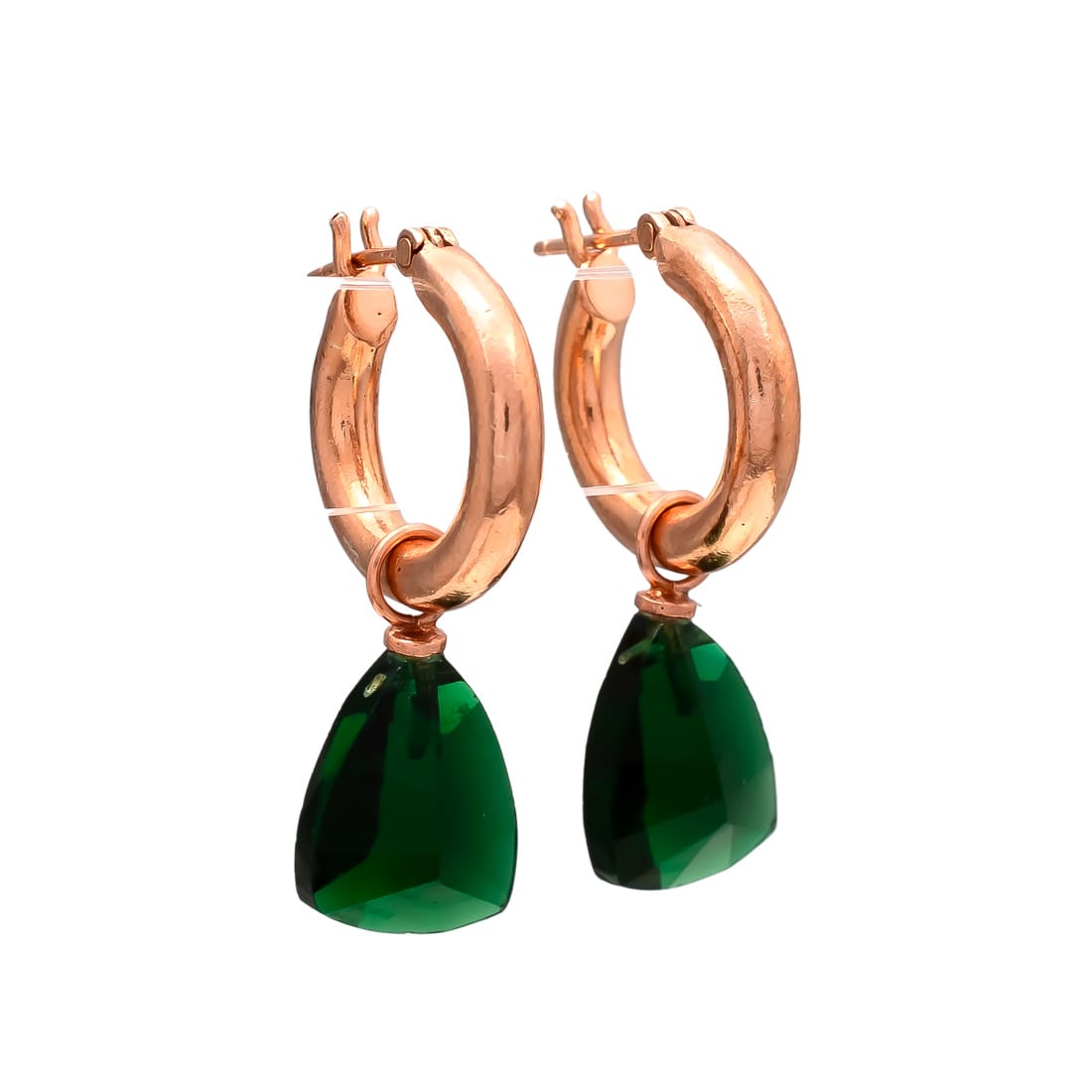 Melange Maya Sterling Silver Hoop Drop Earrings - Emerald Hydro