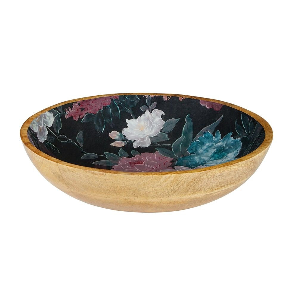 Mangowood Bowl – 30cm Black Floral